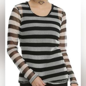Black & White Stripe Girls Mesh Top